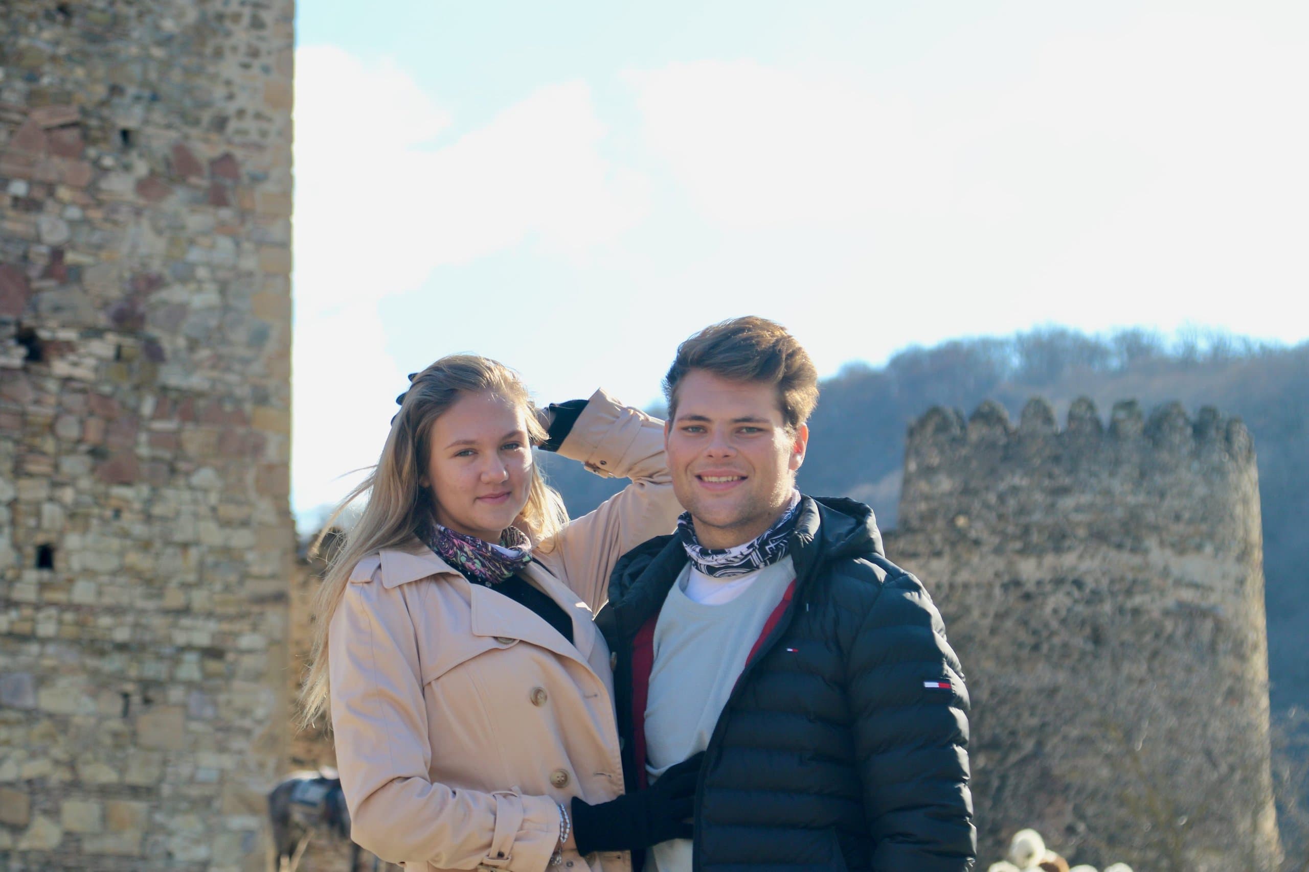Two guests enjoying a mountain holiday in Georgia.