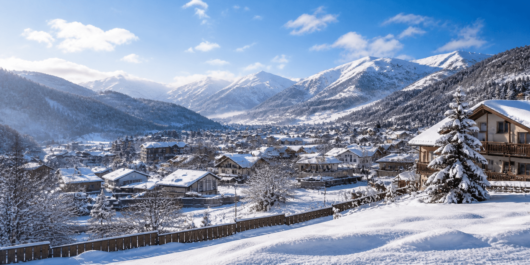 AI-generated winter view of Bakuriani beneath snow-covered mountains