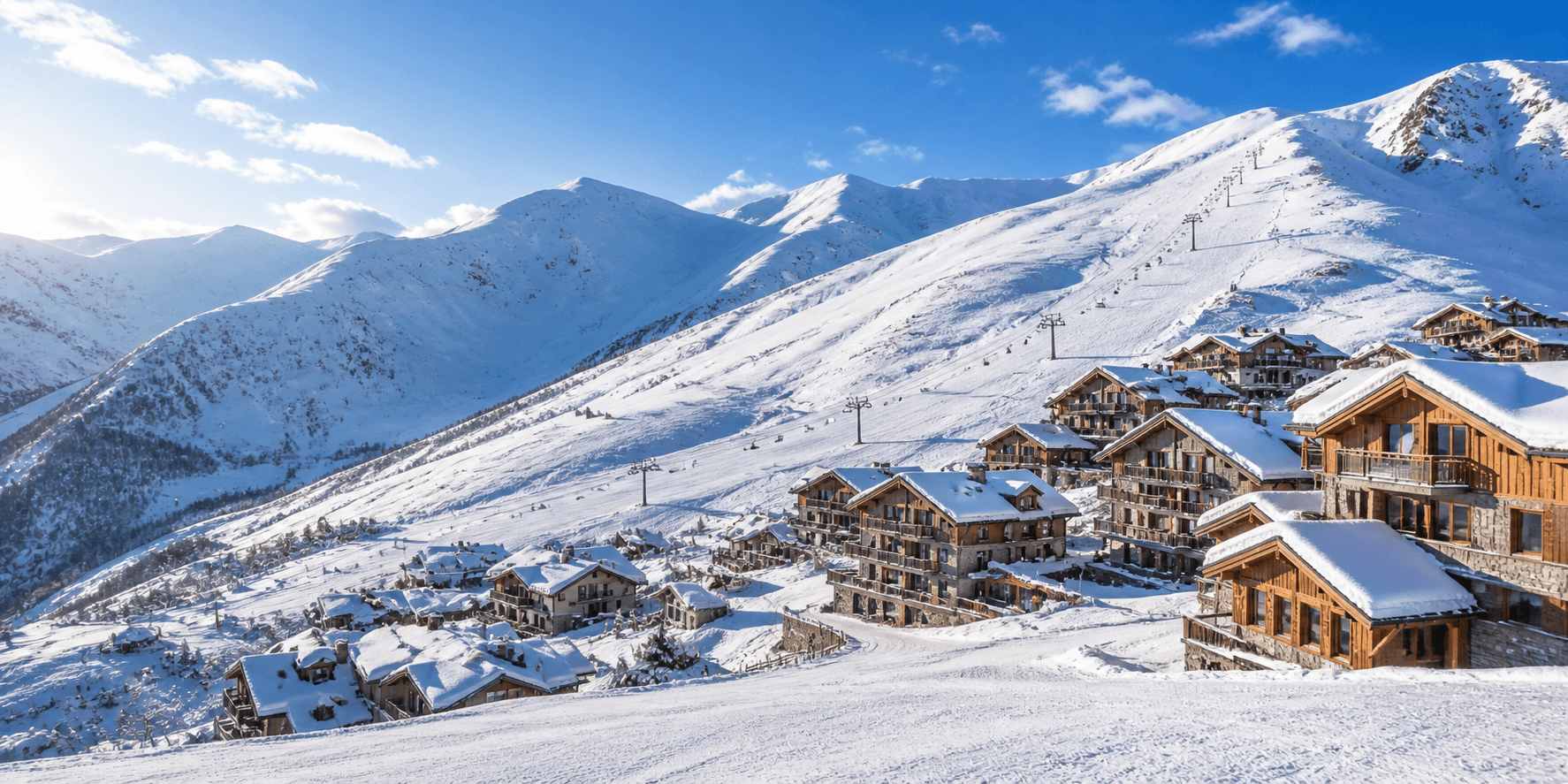 AI-generated winter view of Gudauri with ski slopes and mountain buildings
