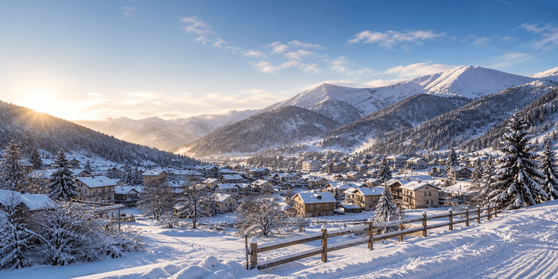 Snow-covered Bakuriani surrounded by the mountains of Georgia