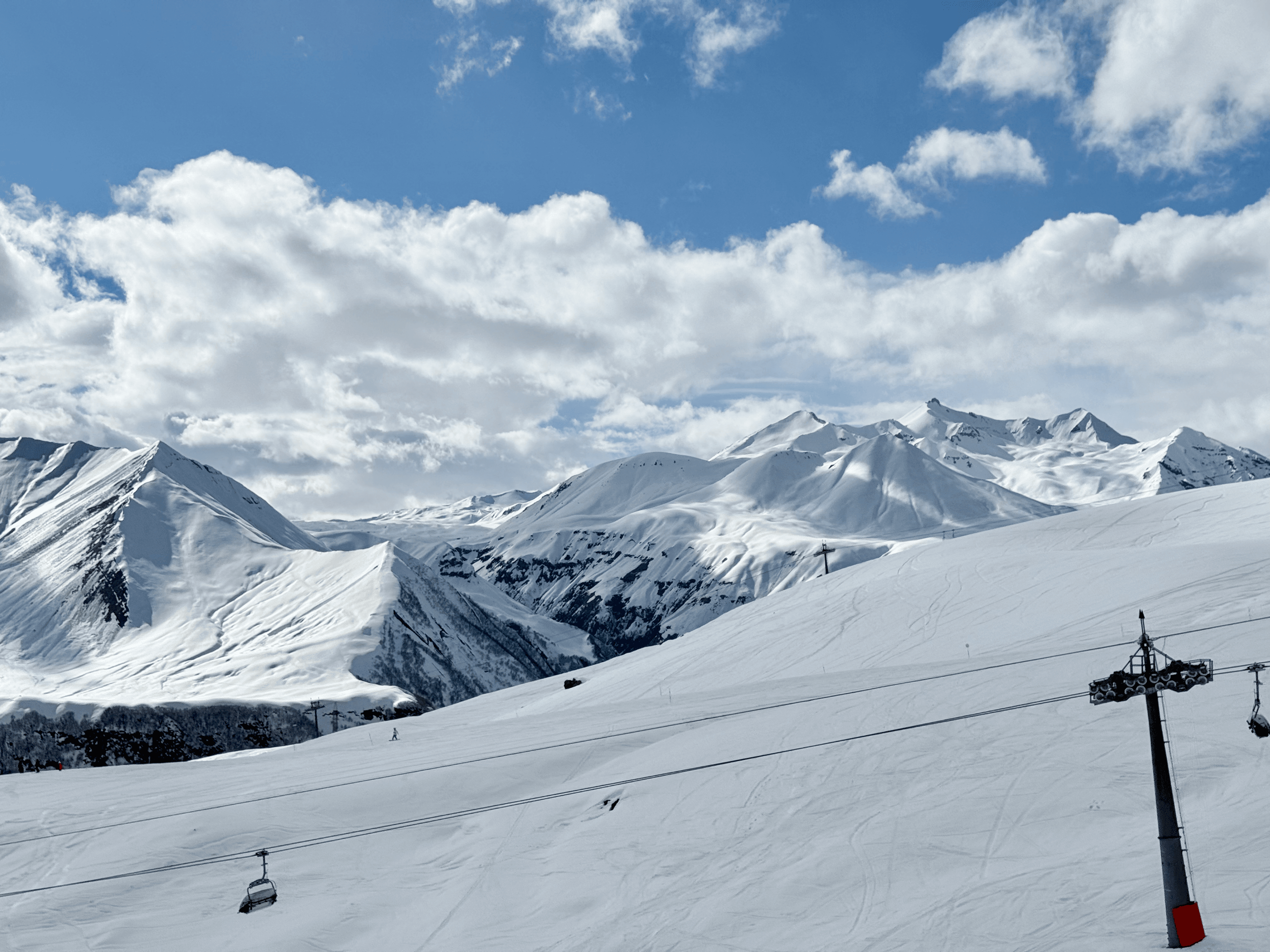 Snow-covered ski slopes and mountain peaks in Georgia